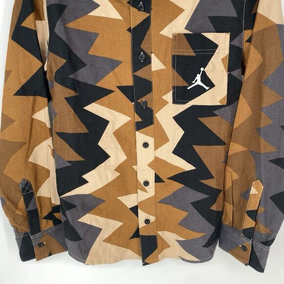 Jordan Essentials Long Sleve Button Down Flannel Geometric Brown Men's Size S - Picture 3 of 8
